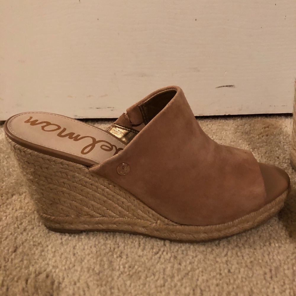 Sam Edelman Suede Raffia Open Toe Wedge